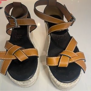 LOEWE Gate 75 Platform Wedge Espadrille Sandals Saddle Color Size EU 41